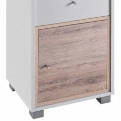 124cm Badschrank In Weiß Wildeiche - Yuliva -Noricas-shop 124cm badschrank in weiss wildeiche 1 tuer 2 schubladen faecher yuliva 03