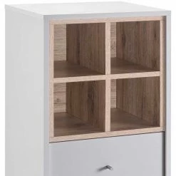 124cm Badschrank In Weiß Wildeiche - Yuliva -Noricas-shop 124cm badschrank in weiss wildeiche 1 tuer 2 schubladen faecher yuliva 04