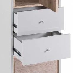 124cm Badschrank In Weiß Wildeiche - Yuliva -Noricas-shop 124cm badschrank in weiss wildeiche 1 tuer 2 schubladen faecher yuliva 05