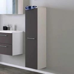 Noricas-shop -Noricas-shop 30x130x27 bad schrank in grau weiss mit tuer 4 boeden rabions 01