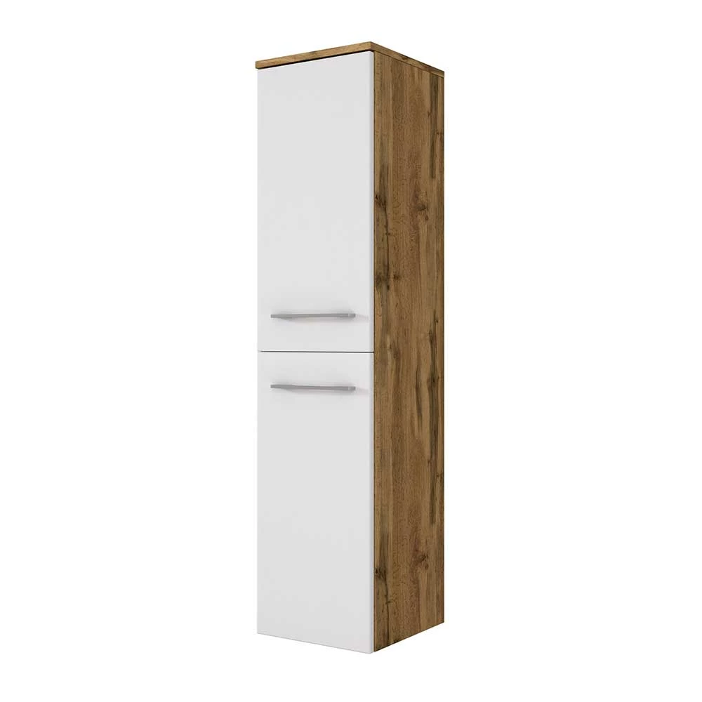 30x130x35 Bad Hochschrank In Weiß & Wildeiche - Yazemina 1 30x130x35 Bad Hochschrank In Weiß & Wildeiche - Yazemina