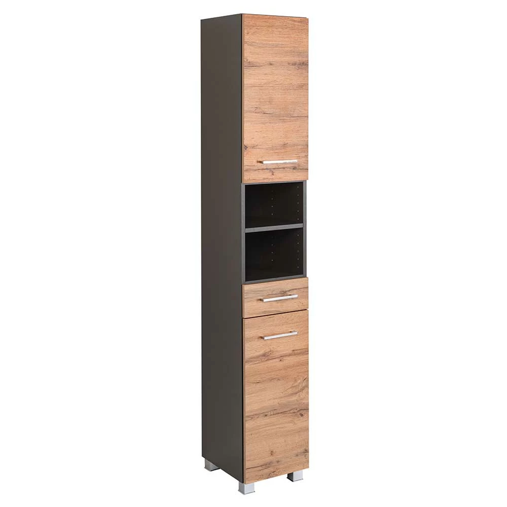 30x180x35 Bad Hochschrank Mit Wildeiche Front - Ishes 2 30x180x35 Bad Hochschrank Mit Wildeiche Front - Ishes – Bild 2