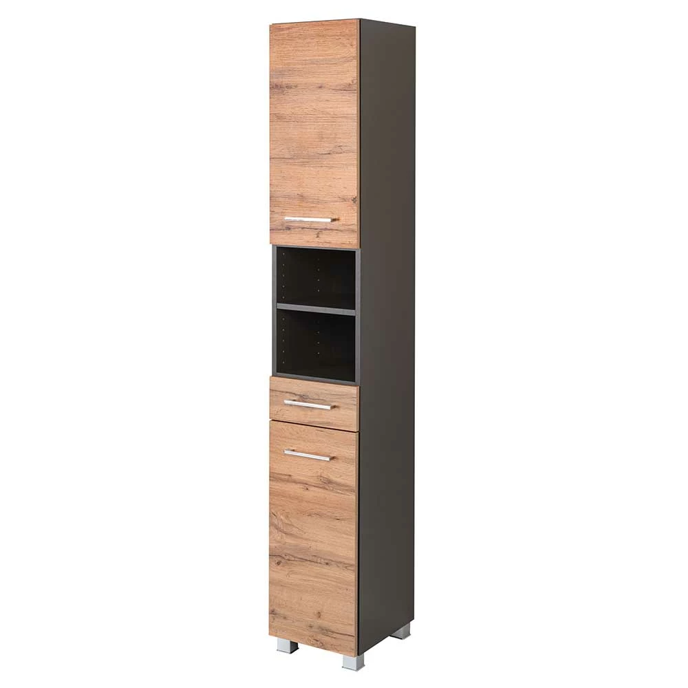 30x180x35 Bad Hochschrank Mit Wildeiche Front - Ishes 1 30x180x35 Bad Hochschrank Mit Wildeiche Front - Ishes