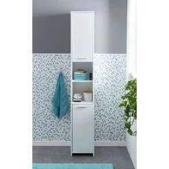 Noricas-shop -Noricas-shop 31cm schmaler hochschrank fuers badezimmer in weiss 2 tuerig faecher samona 01