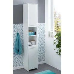 31cm Schmaler Hochschrank Fürs Badezimmer - Samona -Noricas-shop 31cm schmaler hochschrank fuers badezimmer in weiss 2 tuerig faecher samona 02