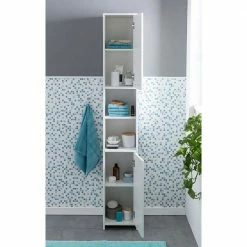 31cm Schmaler Hochschrank Fürs Badezimmer - Samona -Noricas-shop 31cm schmaler hochschrank fuers badezimmer in weiss 2 tuerig faecher samona 03