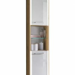 33x185x32 Bad Hochschrank Mit Beleuchtung LED - Manesia -Noricas-shop 33x185x32 bad hochschrank mit beleuchtung led in weiss glanz wildeiche manesia 02