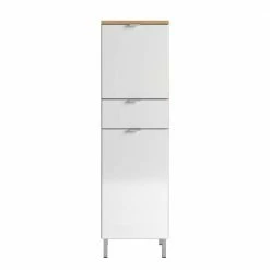 34x120x34 Badschrank 2-türig & Schublade - Narilos -Noricas-shop 34x120x34 badschrank 2 tuerig schublade in weiss hg wildeiche dekor narilos 02
