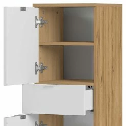 34x120x34 Badschrank 2-türig & Schublade - Narilos -Noricas-shop 34x120x34 badschrank 2 tuerig schublade in weiss hg wildeiche dekor narilos 04