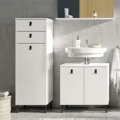 39x119x35 Cm Badschrank Mit Zwei Schubladen - Sudessa -Noricas-shop 39x119x35 cm badschrank mit zwei schubladen selbsteinzug tuer in weiss sudessa 05