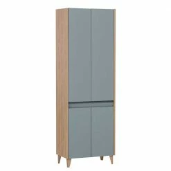 4-türiger Bad Hochschrank In Hellblau & Eiche Hell - Settas