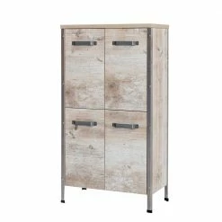 4-türiges Bad Highboard In Eiche Grau - Merit