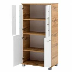 4-türiges Badezimmer Highboard Mit Milchglas - Kristiv -Noricas-shop 4 tueriges badezimmer highboard mit milchglas in weiss eiche optik kristiv 02