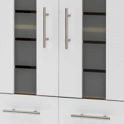 4-türiges Badezimmer Highboard Mit Milchglas - Kristiv -Noricas-shop 4 tueriges badezimmer highboard mit milchglas in weiss eiche optik kristiv 04