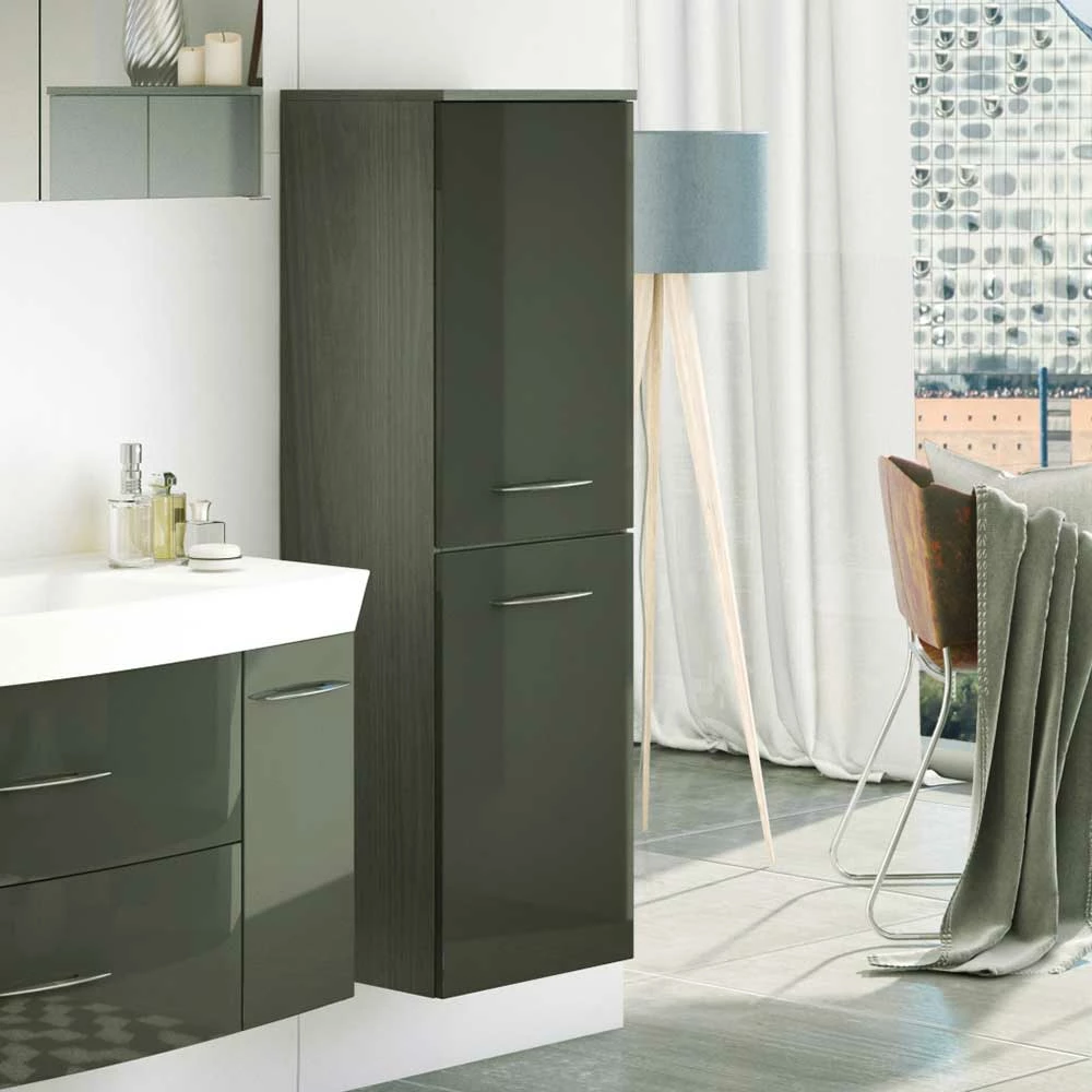 40cm Breiter Midischrank Fürs Bad Mladen In Hochglanz Dunkelgrau 2 40cm Breiter Midischrank Fürs Bad Mladen In Hochglanz Dunkelgrau – Bild 2