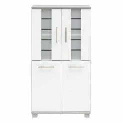 60x117x33 4-türiger Badezimmerschrank Mit Milchglas - Rilica -Noricas-shop 60x117x33 4 tueriger badezimmerschrank mit milchglas in weiss betonoptik rilica 02