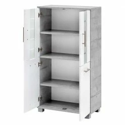 60x117x33 4-türiger Badezimmerschrank Mit Milchglas - Rilica -Noricas-shop 60x117x33 4 tueriger badezimmerschrank mit milchglas in weiss betonoptik rilica 03