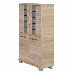 60x117x33 4-türiger Badschrank Mit Milchglas - Adeenon