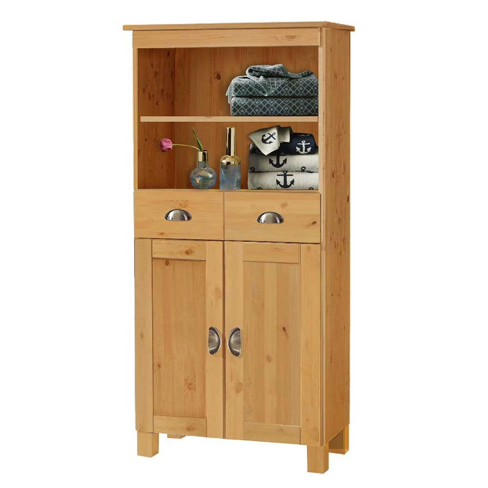 60x125x30 Badschrank Aus Massivholz Kiefer - Ronya 3 60x125x30 Badschrank Aus Massivholz Kiefer - Ronya – Bild 3