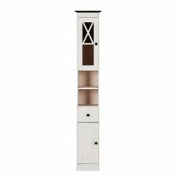 84x125x35 Landhaus Badschrank Schmal In Weiß - Keltor -Noricas-shop 84x125x35 landhaus badschrank schmal in weiss mit wenge braun kiefernholz keltor 03