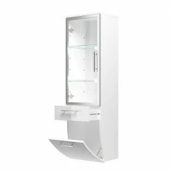 Bad Hängevitrine Klaudios Mit Glastür Schublade Klappe -Noricas-shop bad haengevitrine glastuer schublade klappe weiss hochglanz klaudios 07