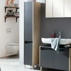 Bad Hochschrank Im Scandi Chic - Story -Noricas-shop bad hochschrank im scandi chic in anthrazit eiche hell story 02