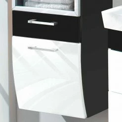 Bad Hochschrank Mit Glastür Boisan In Hochglanz Weiß Anthrazit -Noricas-shop bad hochschrank mit glastuer hochglanz weiss anthrazit schublade und klappe boisan 02