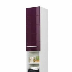 Badezimmer Hochschrank Laydia In Aubergine Hochglanz -Noricas-shop badezimmer hochschrank aubergine hochglanz modern laydia 02