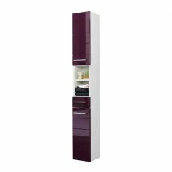Badezimmer Hochschrank Laydia In Aubergine Hochglanz