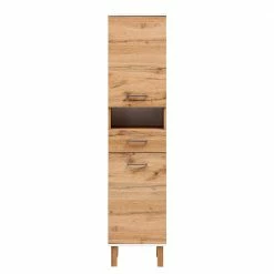 Badezimmer Hochschrank In Eiche NB Mit Weiß - Voinla -Noricas-shop badezimmer hochschrank in eiche nb mit weiss 2 tueren schublade fach voinla 02