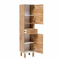 Badezimmer Hochschrank In Eiche NB Mit Weiß - Voinla -Noricas-shop badezimmer hochschrank in eiche nb mit weiss 2 tueren schublade fach voinla 03