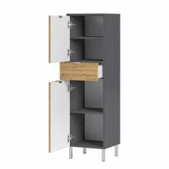Badezimmer Schrank Mit 120 Cm Höhe - Tanjura -Noricas-shop badezimmer schrank mit 120 cm hoehe in grau wildeiche dekor tanjura 03