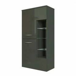 Badezimmerschrank 2-türig & Regal Bereich Mladen In Dunkelgrau Hochglanz