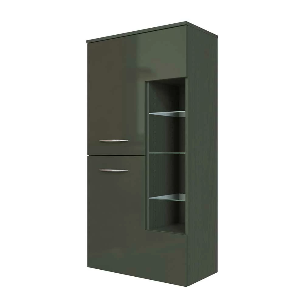 Badezimmerschrank 2-türig & Regal Bereich Mladen In Dunkelgrau Hochglanz 1 Badezimmerschrank 2-türig & Regal Bereich Mladen In Dunkelgrau Hochglanz