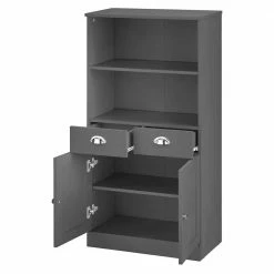 Badschrank Mit 2 Fächern & Schubladen & Türen - Zenca -Noricas-shop badschrank mit 2 faechern schubladen tueren in grau mit metallgriffen zenca 02