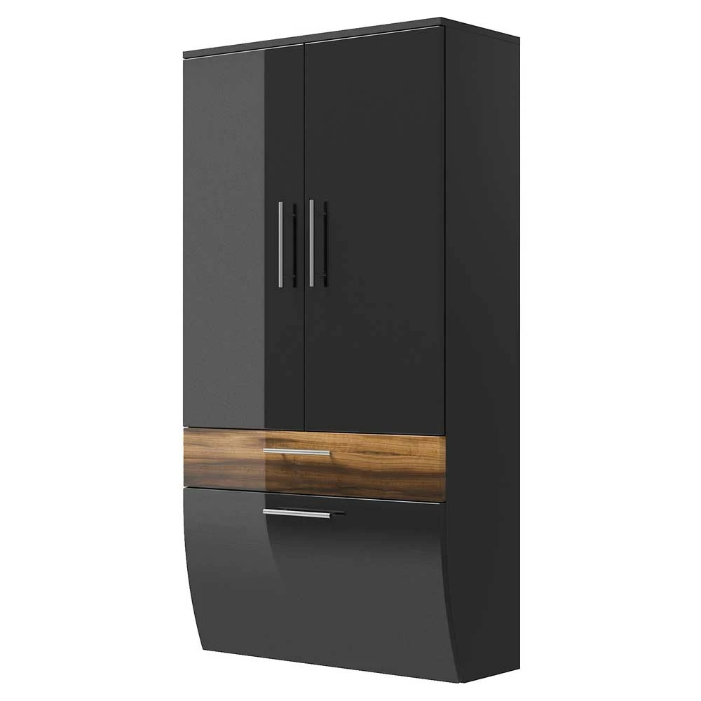 Breiter Bad Hochschrank Lieda In Hochglanz Anthrazit Walnuss 2 Breiter Bad Hochschrank Lieda In Hochglanz Anthrazit Walnuss – Bild 2