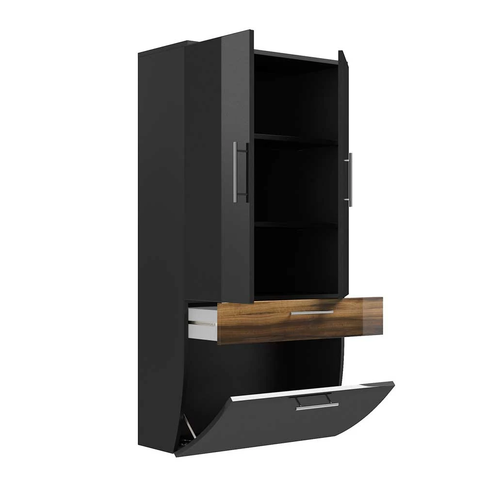 Breiter Bad Hochschrank Lieda In Hochglanz Anthrazit Walnuss 5 Breiter Bad Hochschrank Lieda In Hochglanz Anthrazit Walnuss – Bild 5