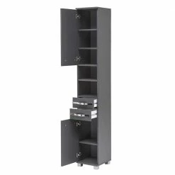 Dunkelgrauer Bad Hochschrank Mit Metallgriffen - Ostiena -Noricas-shop dunkelgrauer bad hochschrank mit metallgriffen 194 cm hoch ostiena 03