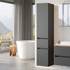 Noricas-shop -Noricas-shop grauer bad hochschrank zum stellen oder haengen 2 tuerig schublade noricas 01