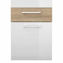 Hochglanz Badezimmer Hochschrank Trahova 1-türig Schublade Klappe -Noricas-shop hochglanz badezimmer hochschrank 1 tuerig schublade klappe wandmontage 135cm hoch trahova 02