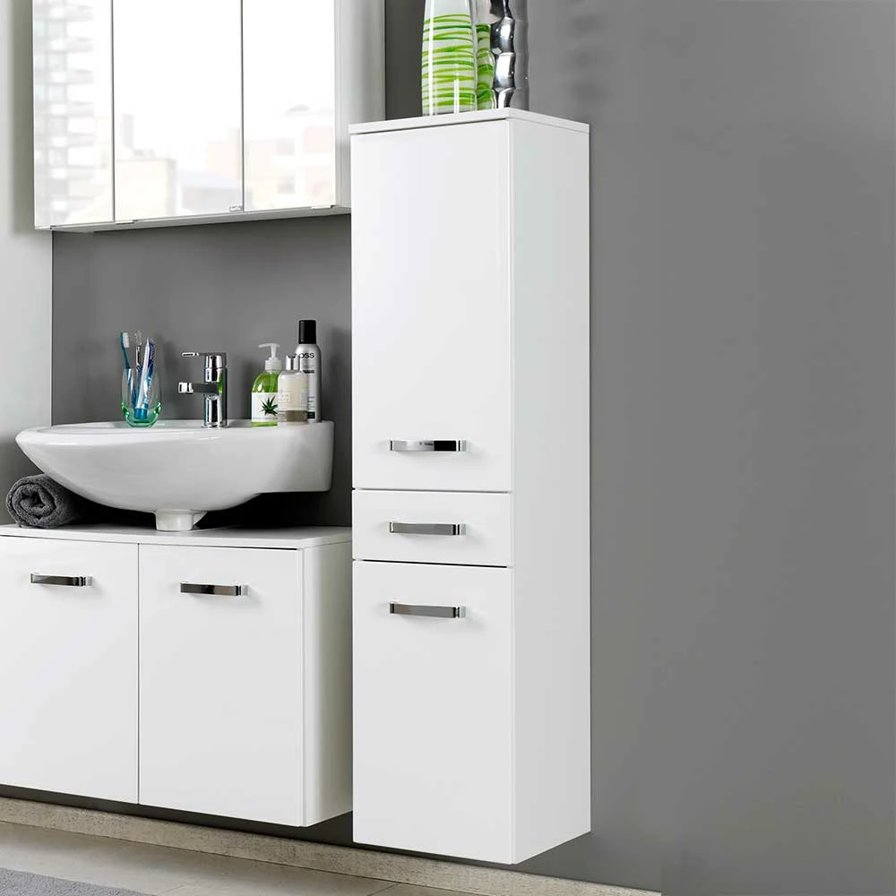 Hochglanz Badschrank Sagunis In Weiß 2 Hochglanz Badschrank Sagunis In Weiß – Bild 2