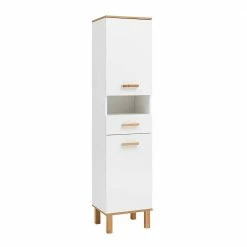 Skandi Bad Hochschrank In Weiß Glanz - Utiona 8 Skandi Bad Hochschrank In Weiß Glanz - Utiona -Noricas-shop skandi bad hochschrank in weiss glanz und eiche touchwood utiona 02