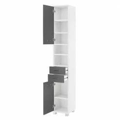 Stauraum Badschrank In Weiß Grau - Mirista -Noricas-shop stauraum badschrank in weiss grau 31x194x33 cm made in germany mirista 02