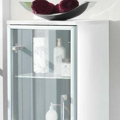 Weißer Bad Hochschrank Boisan Mit Glastür -Noricas-shop weisser bad hochschrank glastuer hochglanz boisan 03