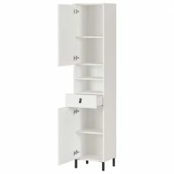 Weißer Badezimmer-Hochschrank Mit Metallgriffen - Sudessa -Noricas-shop weisser badezimmer hochschrank mit metallgriffen made in germany sudessa 02