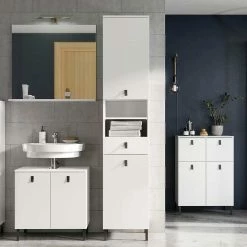 Weißer Badezimmer-Hochschrank Mit Metallgriffen - Sudessa -Noricas-shop weisser badezimmer hochschrank mit metallgriffen made in germany sudessa 05