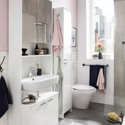 Weißer Badezimmer-Hochschrank Mit Zwei Türen - Taipunas -Noricas-shop weisser badezimmer hochschrank mit zwei tueren 37x198x20 cm taipunas 02