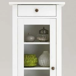 Weißer Badschrank Aus Holz Mit Glas Tür - Lousias -Noricas-shop weisser badschrank aus holz mit glas tuer schublade 49x118x31 cm lousias 03