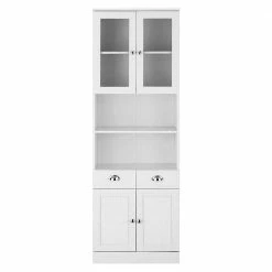 Weißer Hochschrank Mit 2 Glastüren - Gorgona -Noricas-shop weisser hochschrank mit 2 glastueren 2 tueren 2 schubladen 2 faechern gorgona 02
