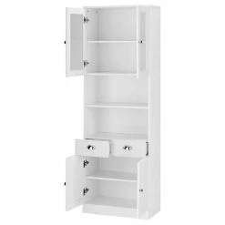 Weißer Hochschrank Mit 2 Glastüren - Gorgona -Noricas-shop weisser hochschrank mit 2 glastueren 2 tueren 2 schubladen 2 faechern gorgona 03